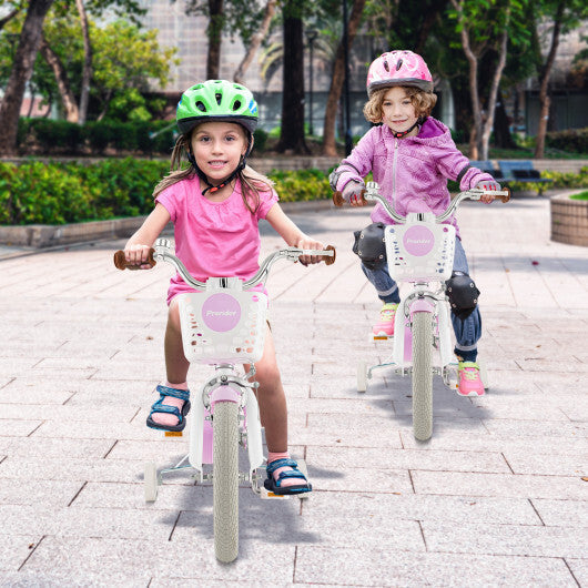 Costway 14'' Kid's Bike with Removable Training Wheels & Basket for 3-5 Years Old Purple