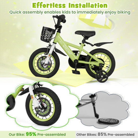 Costway 12 Inch Kids Bike Adjustable with Detachable Training Wheels for 3-4 Years Old-12 inches
