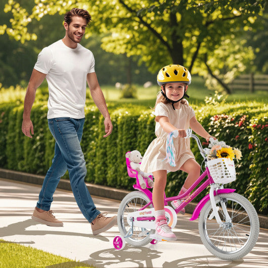 Costway Kids Bike 18 Inch with Training Wheels and 2 Brake System for 4-8 Years Old Rode Red