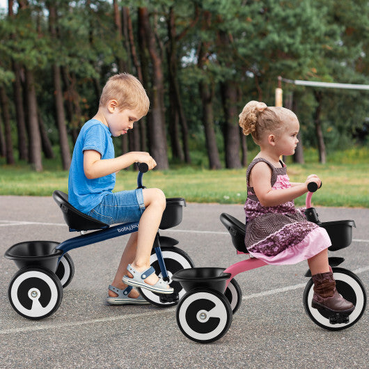Costway Toddler Tricycle with Adjustable Seat and Storage Baskets for 1.5-5 Years Old-Navy