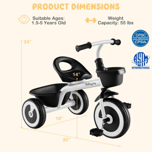 Costway Toddler Tricycle with Adjustable Seat and Storage Baskets for 1.5-5 Years Old-White