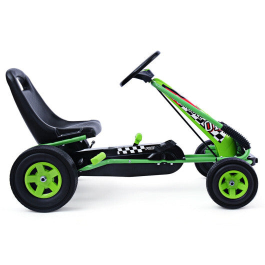 Costway Go Kart 4 Wheel Pedal Powered Kids Ride On Toy w/ Adjustable Seat Green