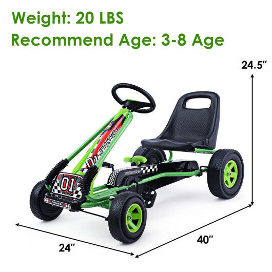 Costway Go Kart 4 Wheel Pedal Powered Kids Ride On Toy w/ Adjustable Seat Green