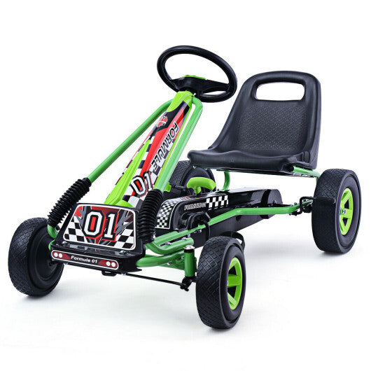 Costway Go Kart 4 Wheel Pedal Powered Kids Ride On Toy w/ Adjustable Seat Green