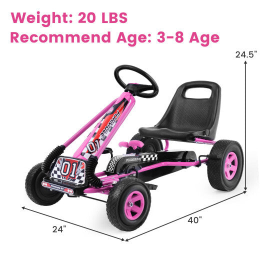 Costway Honeyjoy Go Kart 4 Wheel Pedal Powered Kids Ride On Toy with Adjustable Seat Pink