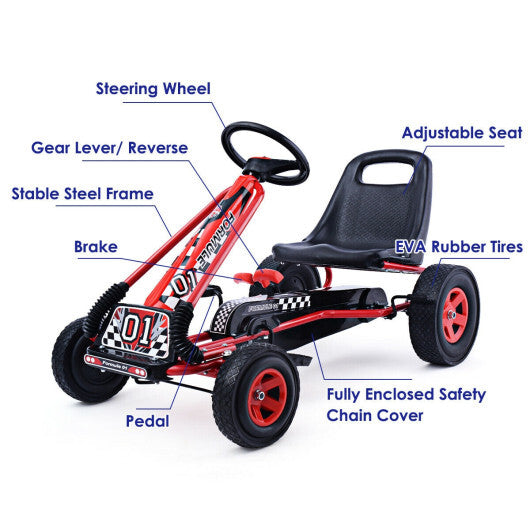 Costway 4 Wheels Kids Ride On Pedal Powered Bike Go Kart Racer Car Outdoor Play Toy Red