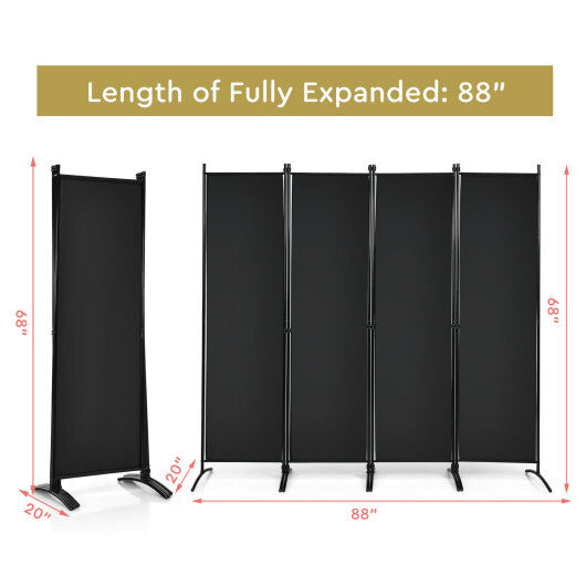 Costway 4-Panel  Room Divider with Steel Frame-Black