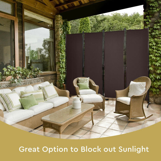 Costway 4-Panel  Room Divider with Steel Frame-Brown