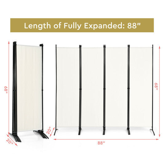 Costway 4-Panel  Room Divider with Steel Frame-White