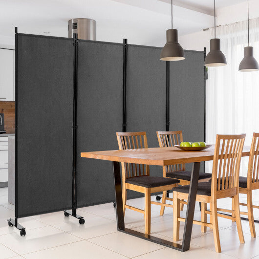 Costway 4-Panel Folding Room Divider 6 Feet Rolling Privacy Screen with Lockable Wheels-Gray