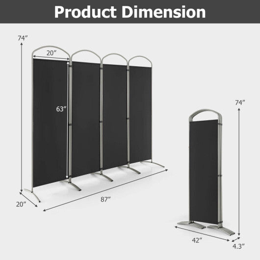 Costway 6.2Ft Folding 4-Panel Room Divider for Home Office Living Room-Black