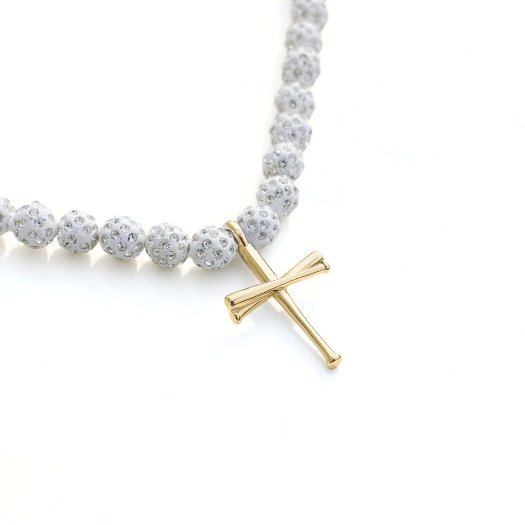 Green Monster Iced Out Baseball Bead Necklace | Green & White