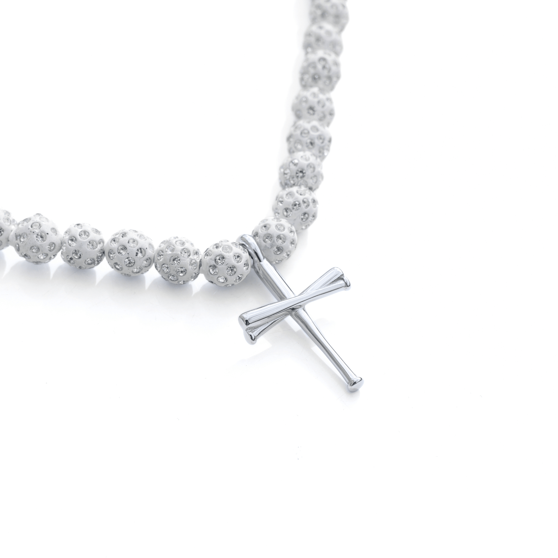 Big League Iced Out Baseball Bead Necklace | Black, Pink, & White