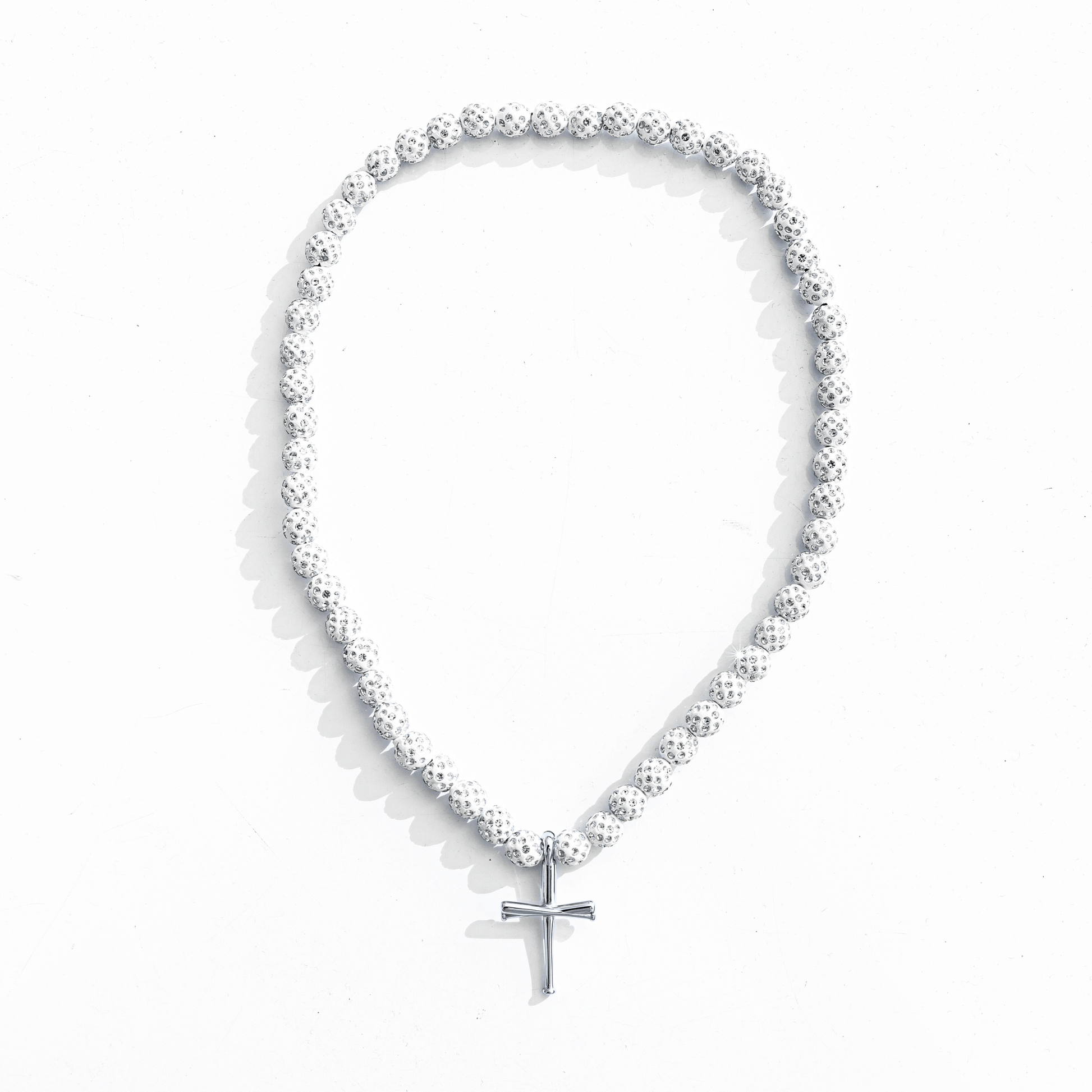 Orbit Iced Out Baseball Bead Necklace | Dark Blue & White