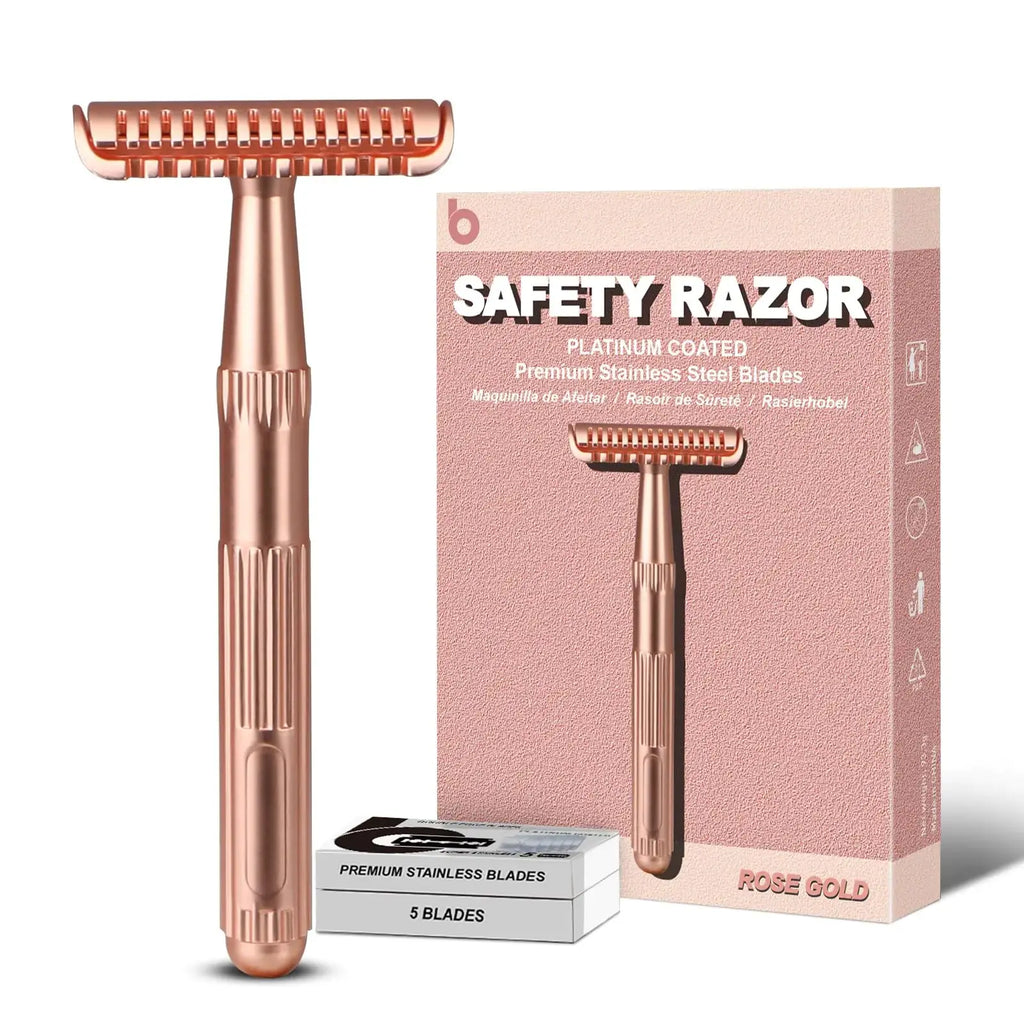 Women & Men Rose Gold Safety Razor - Double Edge Safety Razor Blades