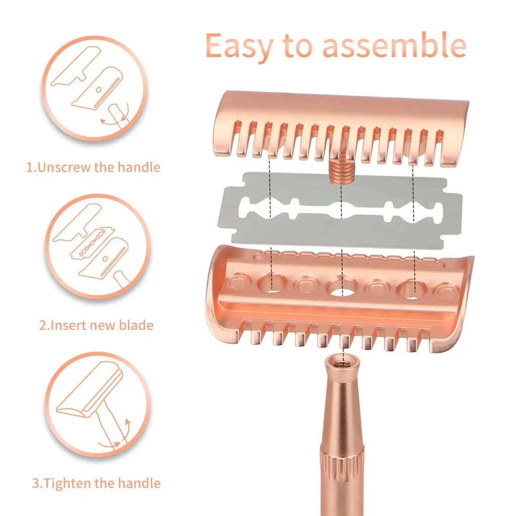 Women & Men Rose Gold Safety Razor - Double Edge Safety Razor Blades