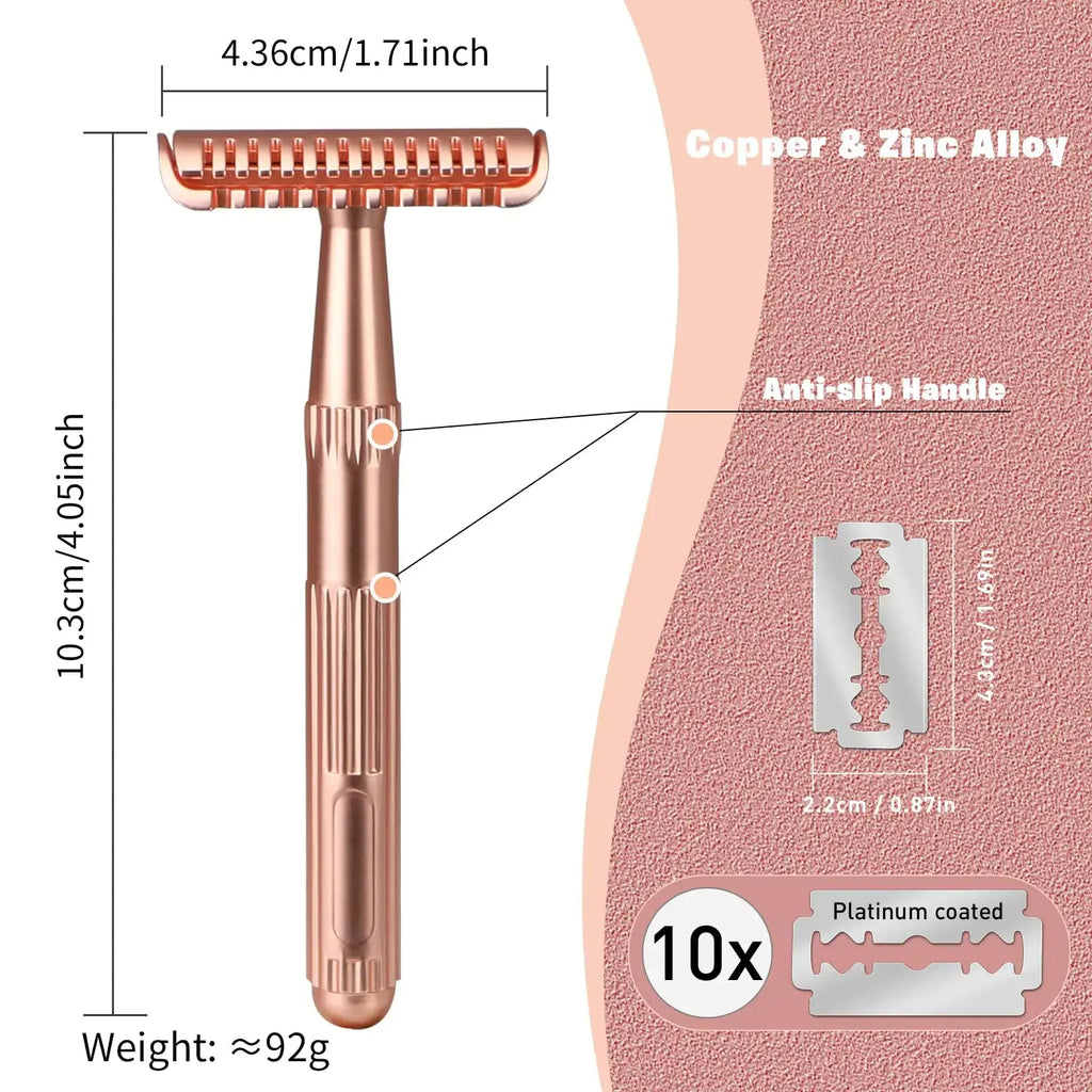 Women & Men Rose Gold Safety Razor - Double Edge Safety Razor Blades