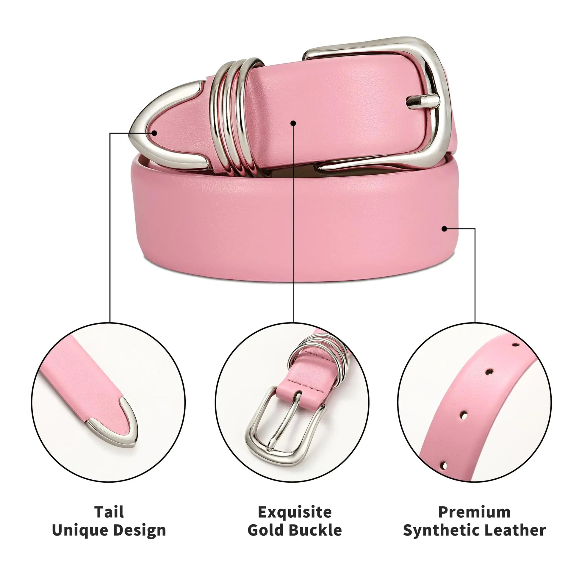 Women's Leather Belts with Gold Buckle - Leather Waist Belt | Elegant Ladies Belts for Jeans Dress & Casual Wear