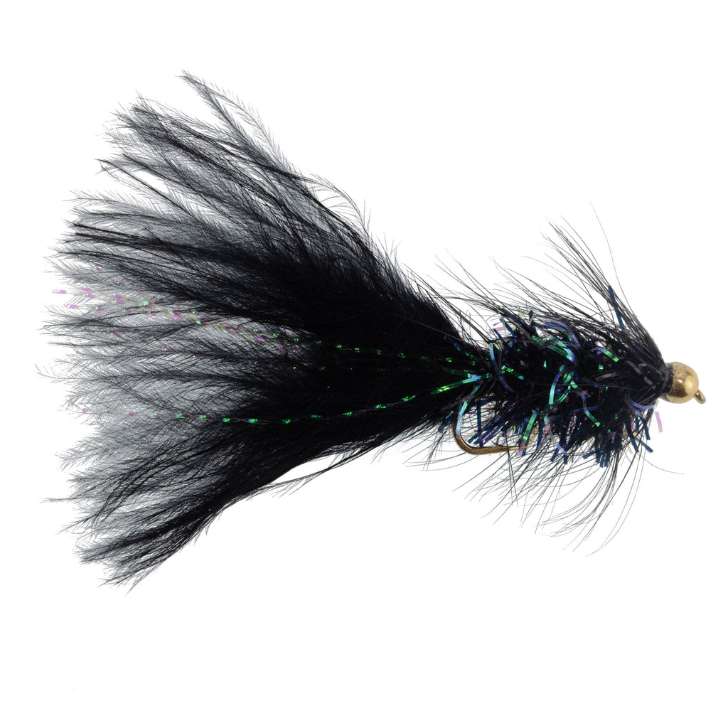Black Bead Head Crystal Woolly Bugger Classic Streamer Flies - 12 Flies - Hook Size 4