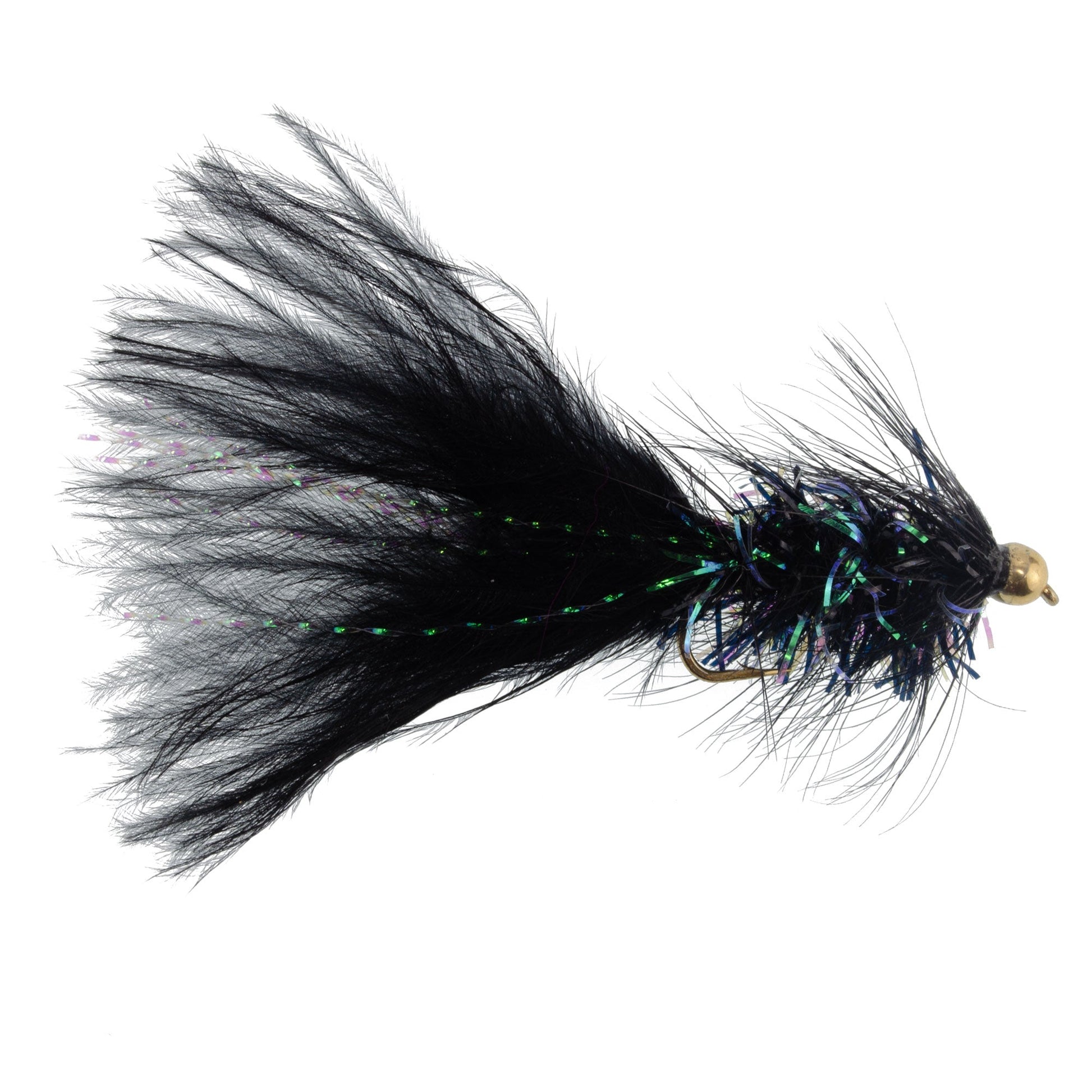 Bead Head Crystal Woolly Bugger Streamer - Black - 6 Flies - Size 4