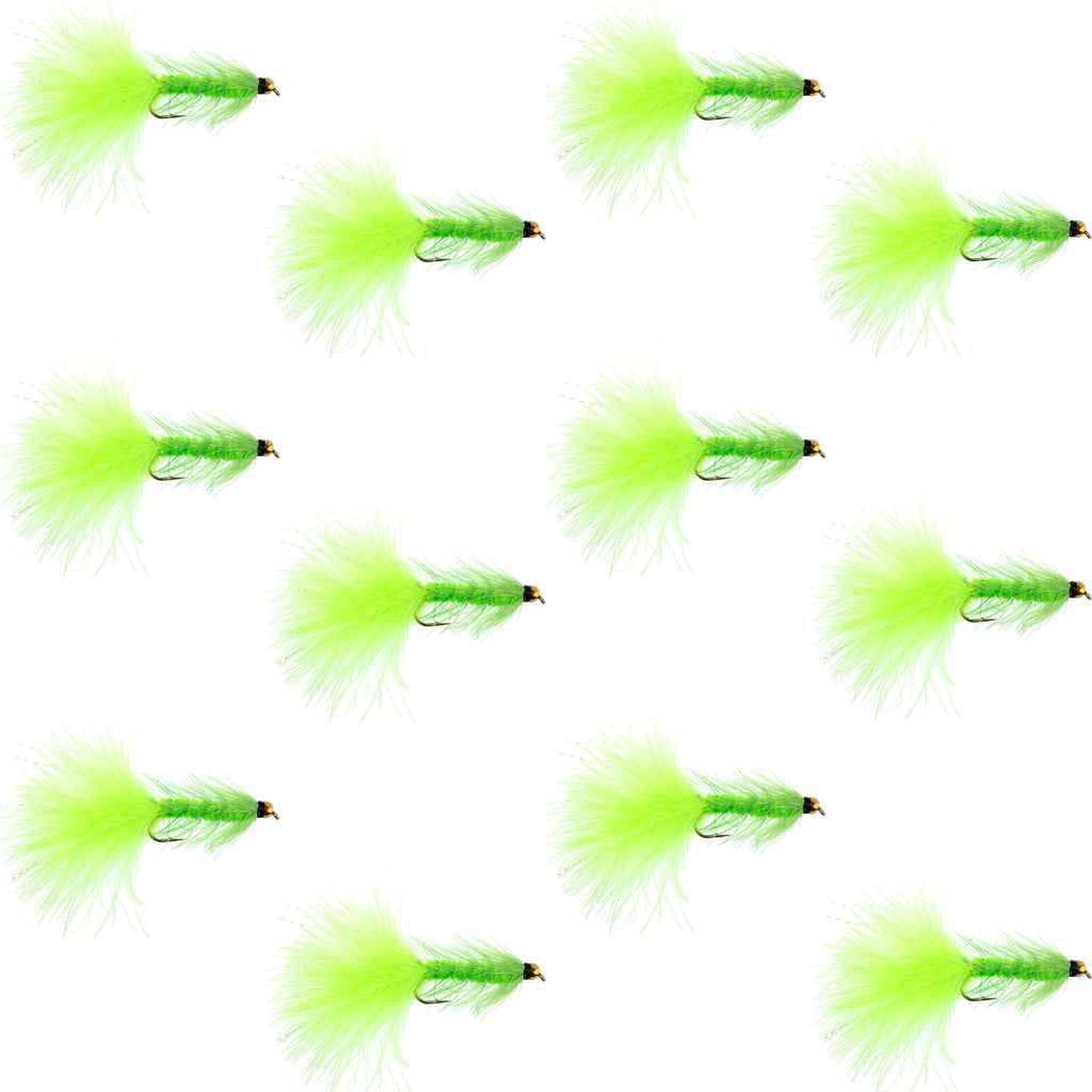 Chartreuse Bead Head Crystal Woolly Bugger Classic Streamer Fly - 12  Flies - Hook Size 4