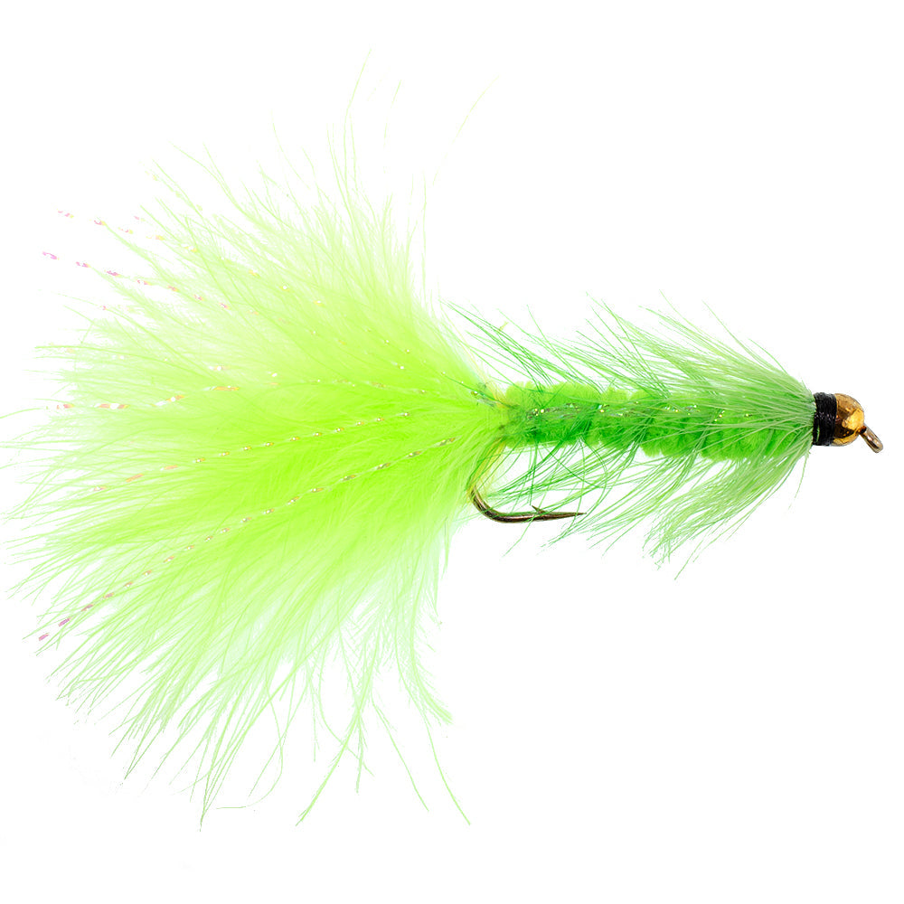 Chartreuse Bead Head Crystal Woolly Bugger Streamer Fly - 6  Flies Size 4