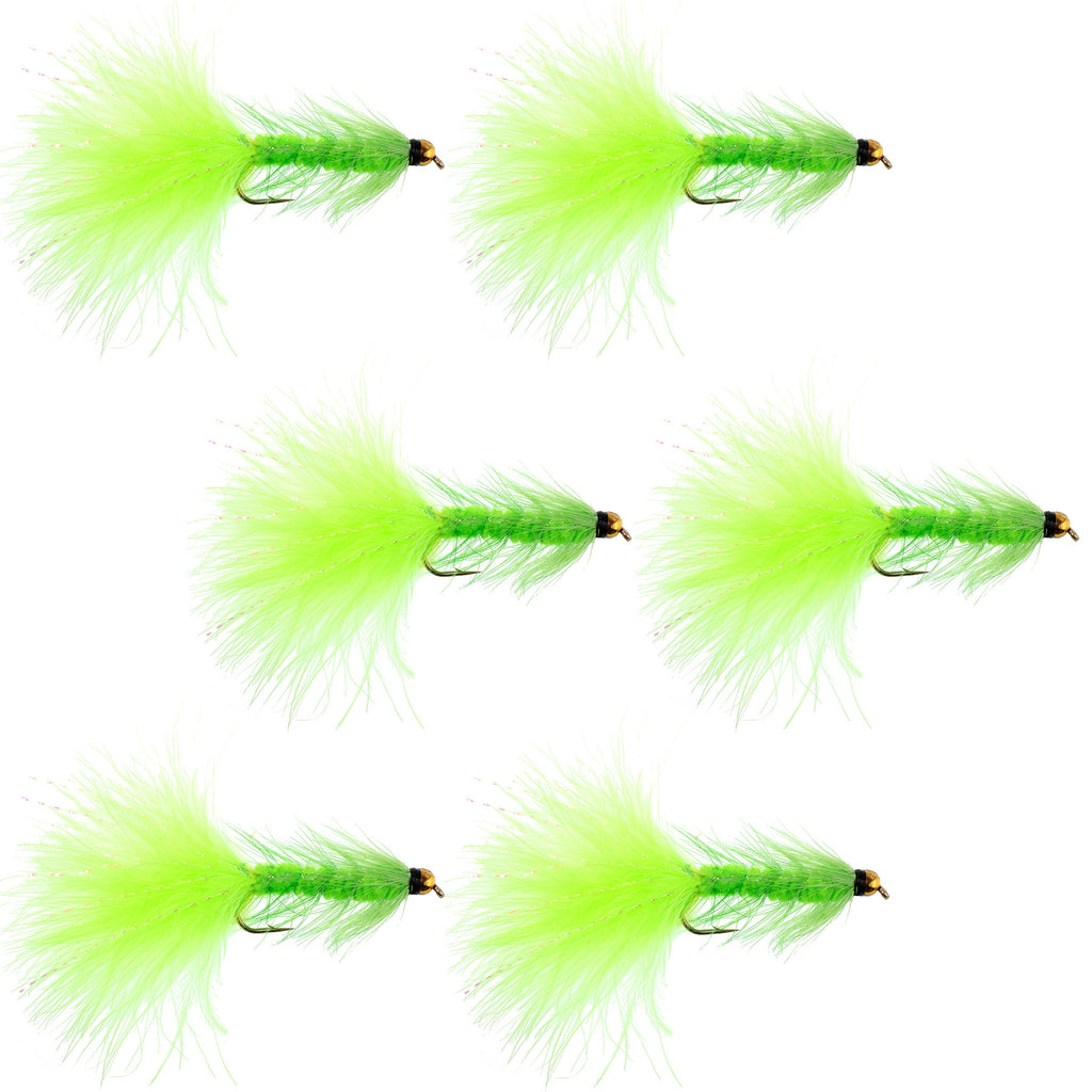 Chartreuse Bead Head Crystal Woolly Bugger Classic Streamer Fly - 6  Flies - Hook Size 4