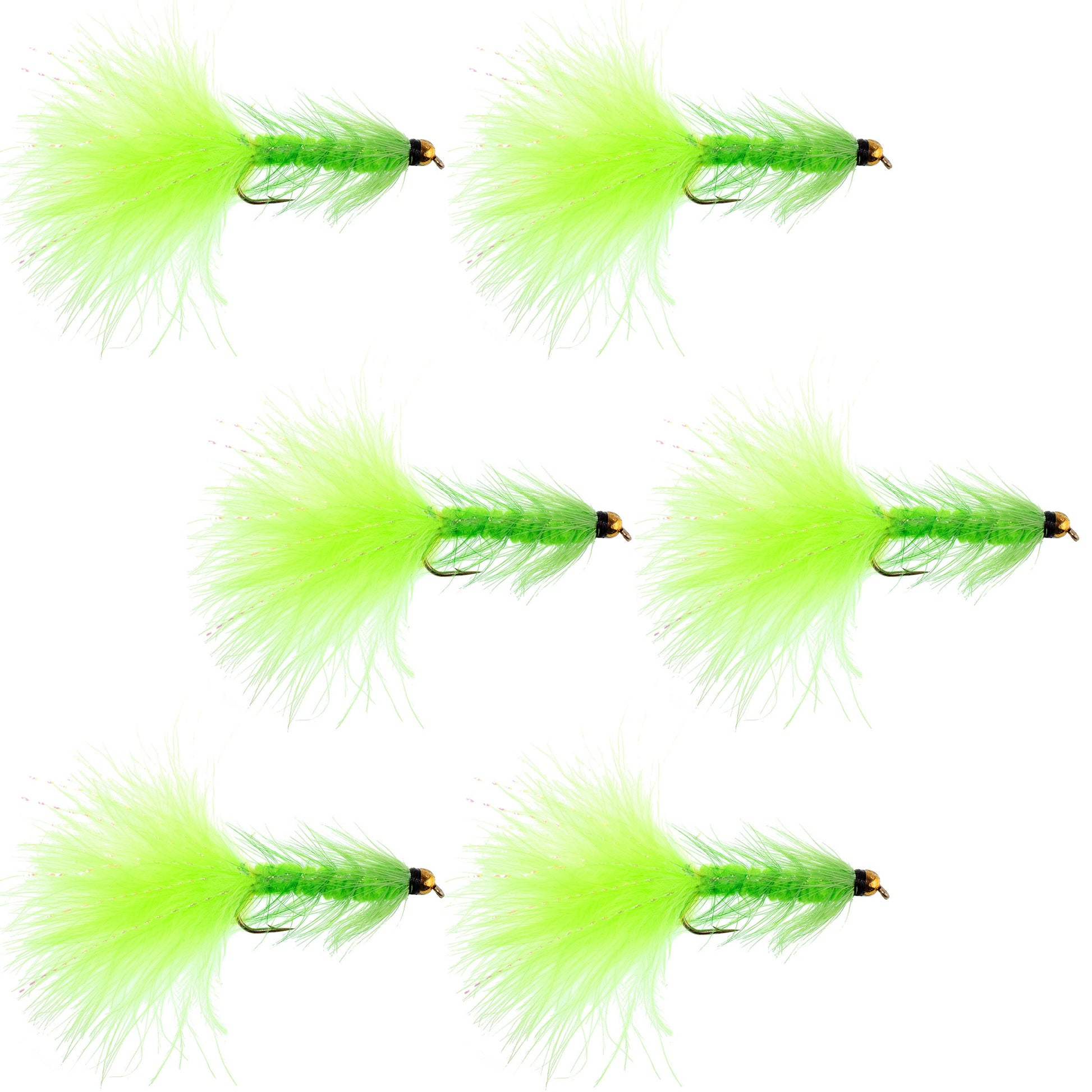 Chartreuse Bead Head Crystal Woolly Bugger Classic Streamer Fly - 6  Flies - Hook Size 8