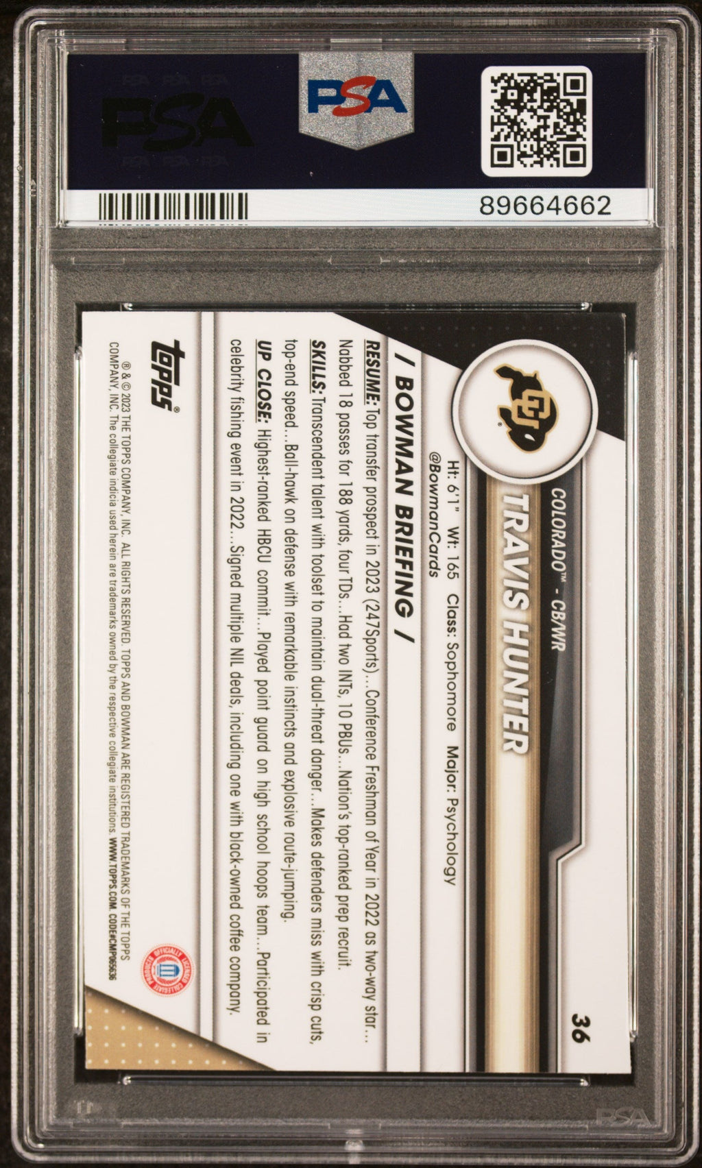 Graded 2023 Topps Bowman U Chrome Travis Hunter #36 Rookie RC Football Card PSA 9 Mint