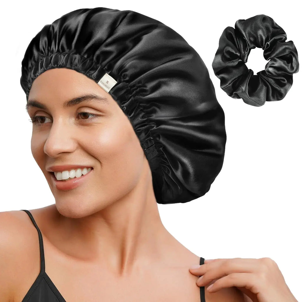 YANIBEST Satin Bonnet Silk Bonnet Adjustable Hair Bonnet for Sleeping Hair Bonnets for Women Curly Natural Hair One Size Brown