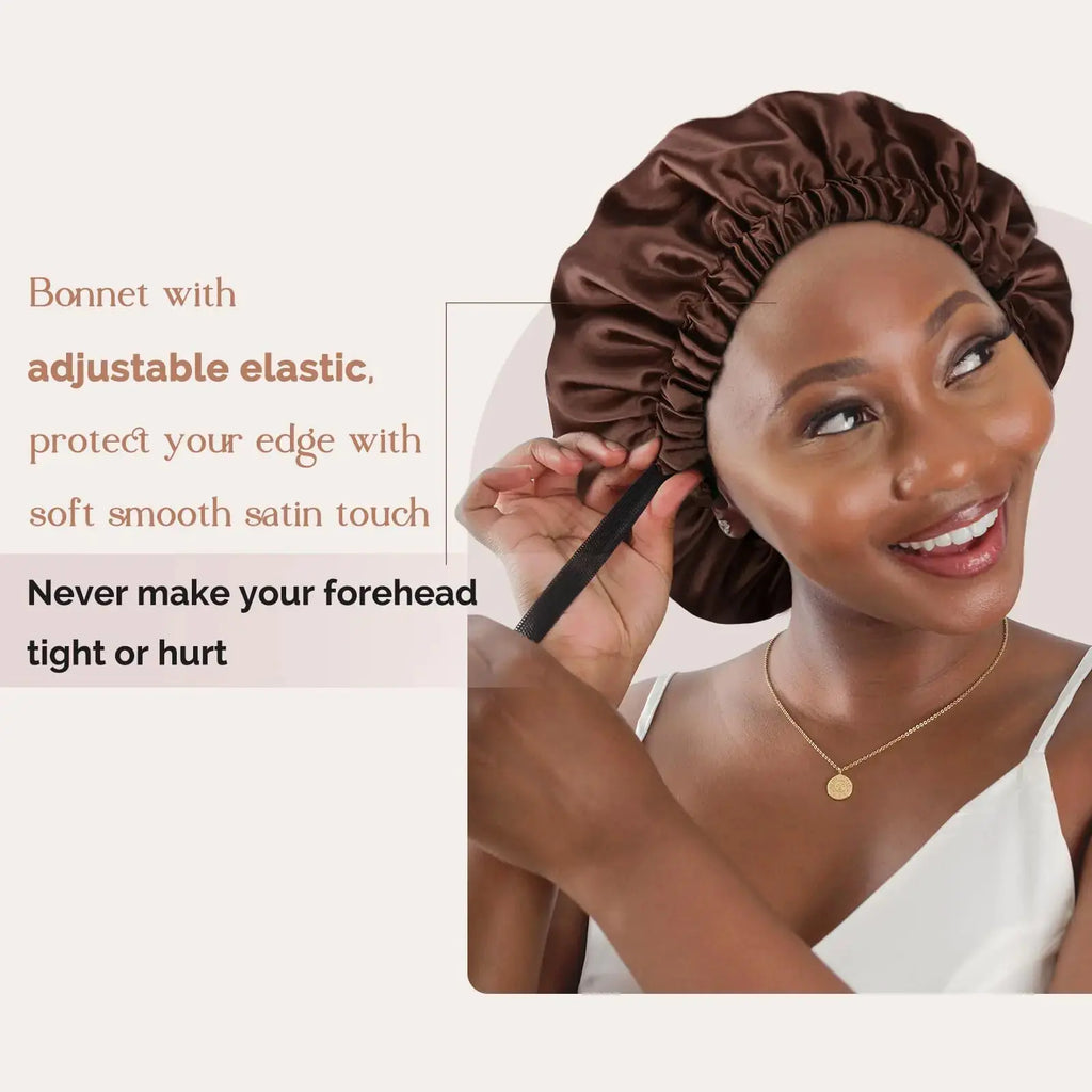 YANIBEST Satin Bonnet Silk Bonnet Adjustable Hair Bonnet for Sleeping Hair Bonnets for Women Curly Natural Hair One Size Brown