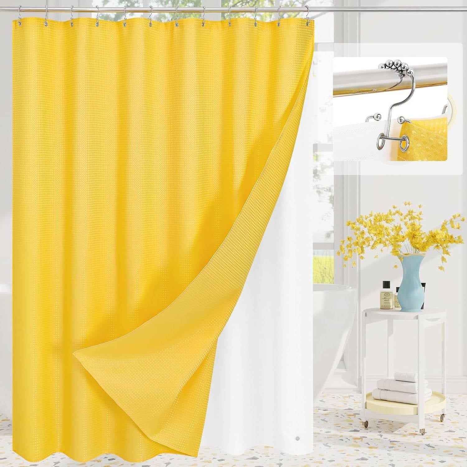 72"W x 84"H Yellow Waffle Textured 3 in 1 Shower Curtain Set