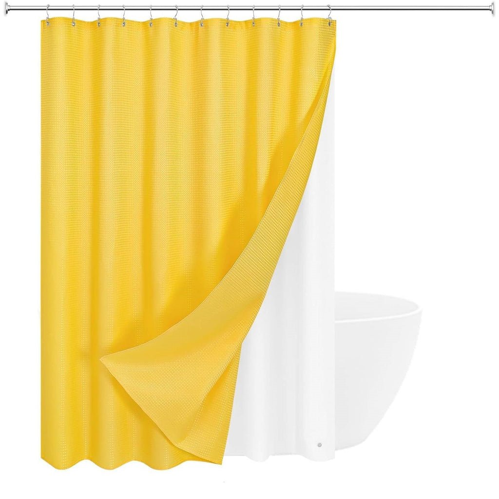 72"W x 84"H Yellow Waffle Textured 3 in 1 Shower Curtain Set