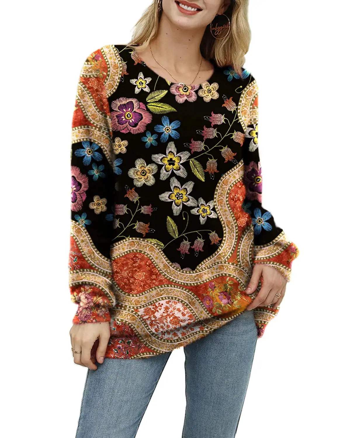YESNO Women Ugly Christmas Sweater - Graphic Printed Oversized Pullover Sweater