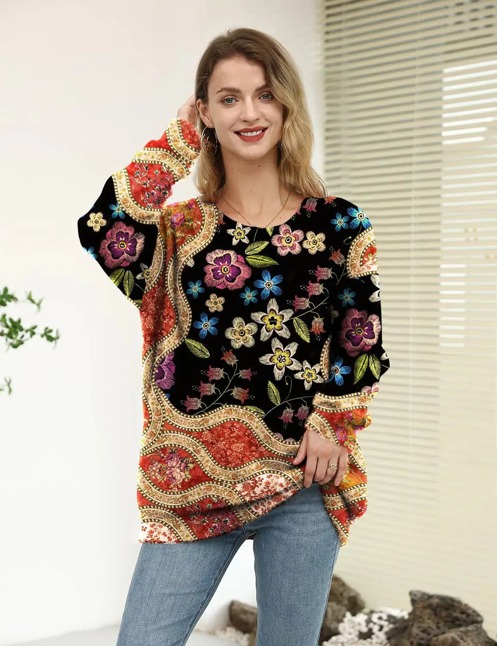 YESNO Women Ugly Christmas Sweater - Graphic Printed Oversized Pullover Sweater