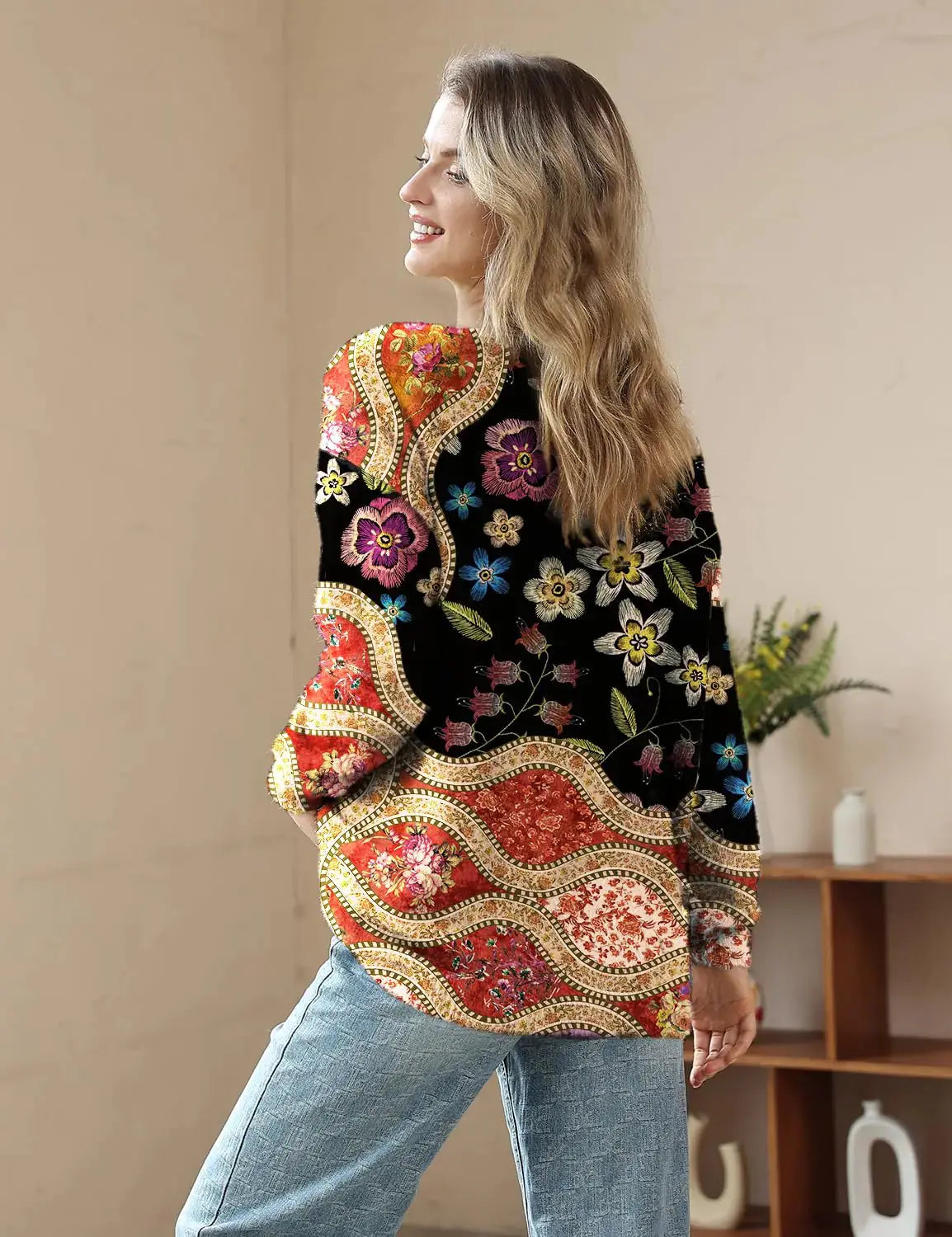 YESNO Women Ugly Christmas Sweater - Graphic Printed Oversized Pullover Sweater