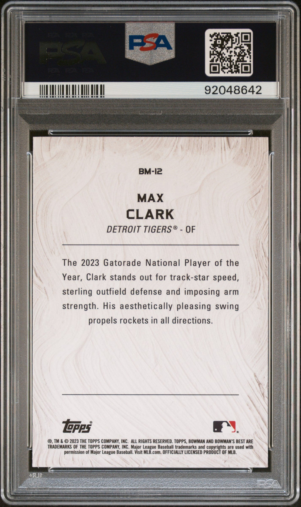 Graded 2023 Topps Bowmans Best Max Clark #BM12 Masterpieces Rookie RC Baseball Card PSA 10 Gem Mint