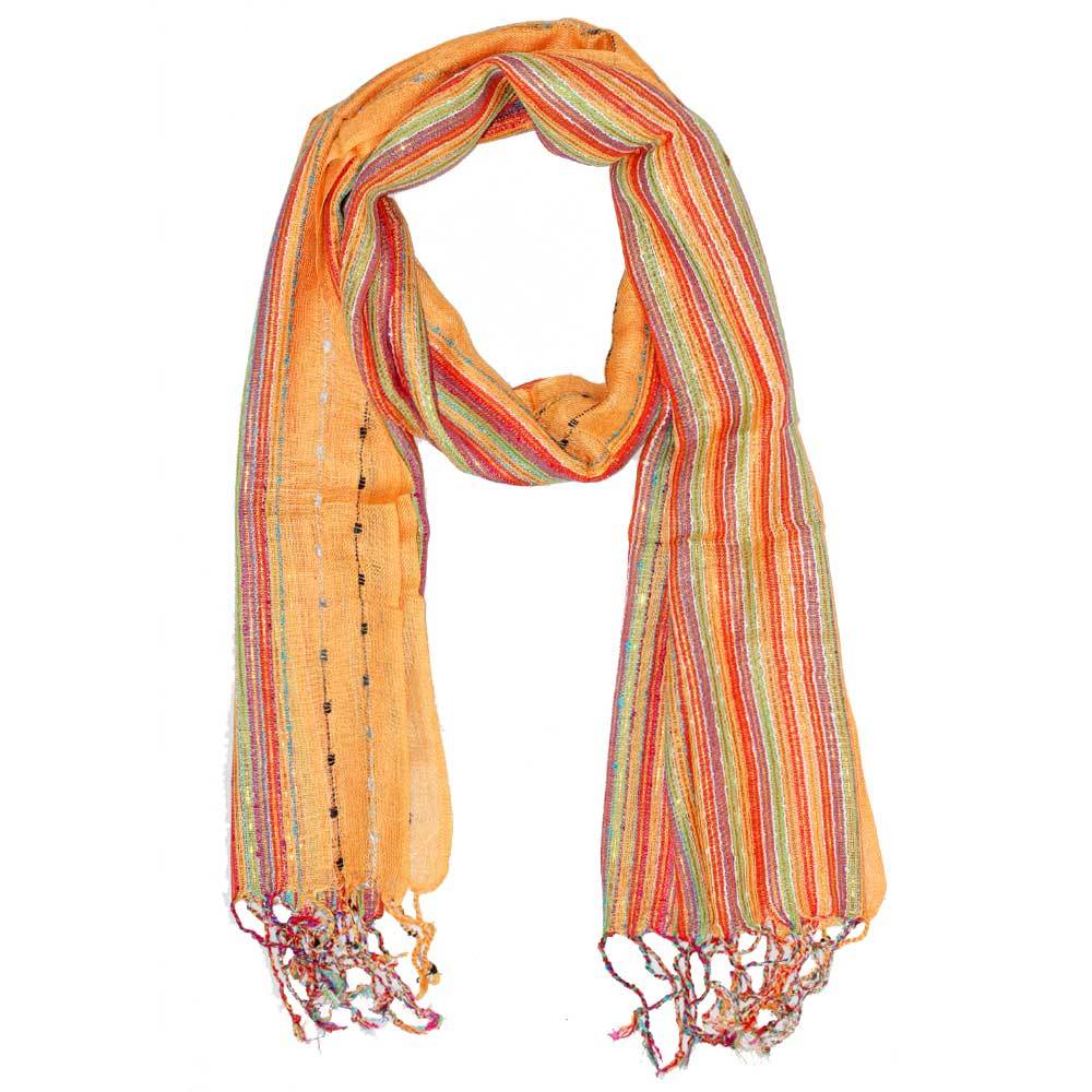 Yellow Cotton Lurex Striped Scarf Lightweight Summer