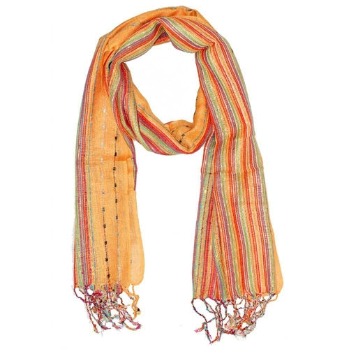 Yellow Cotton Lurex Striped Scarf Lightweight Summer