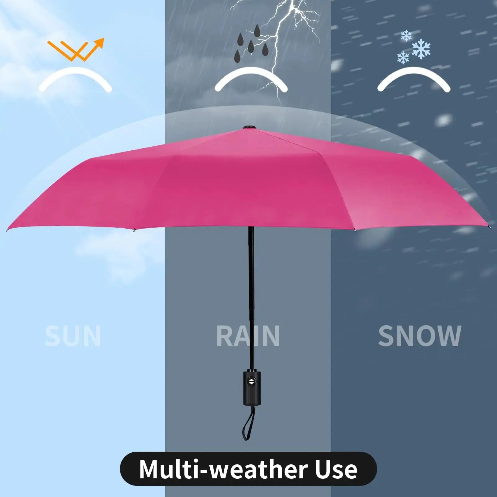 Yoobure Small Mini Umbrella with Case Light Compact Design Perfect for Travel Lightweight Portable Parasol Outdoor Sun&Rain Umbrellas Auto-Pink