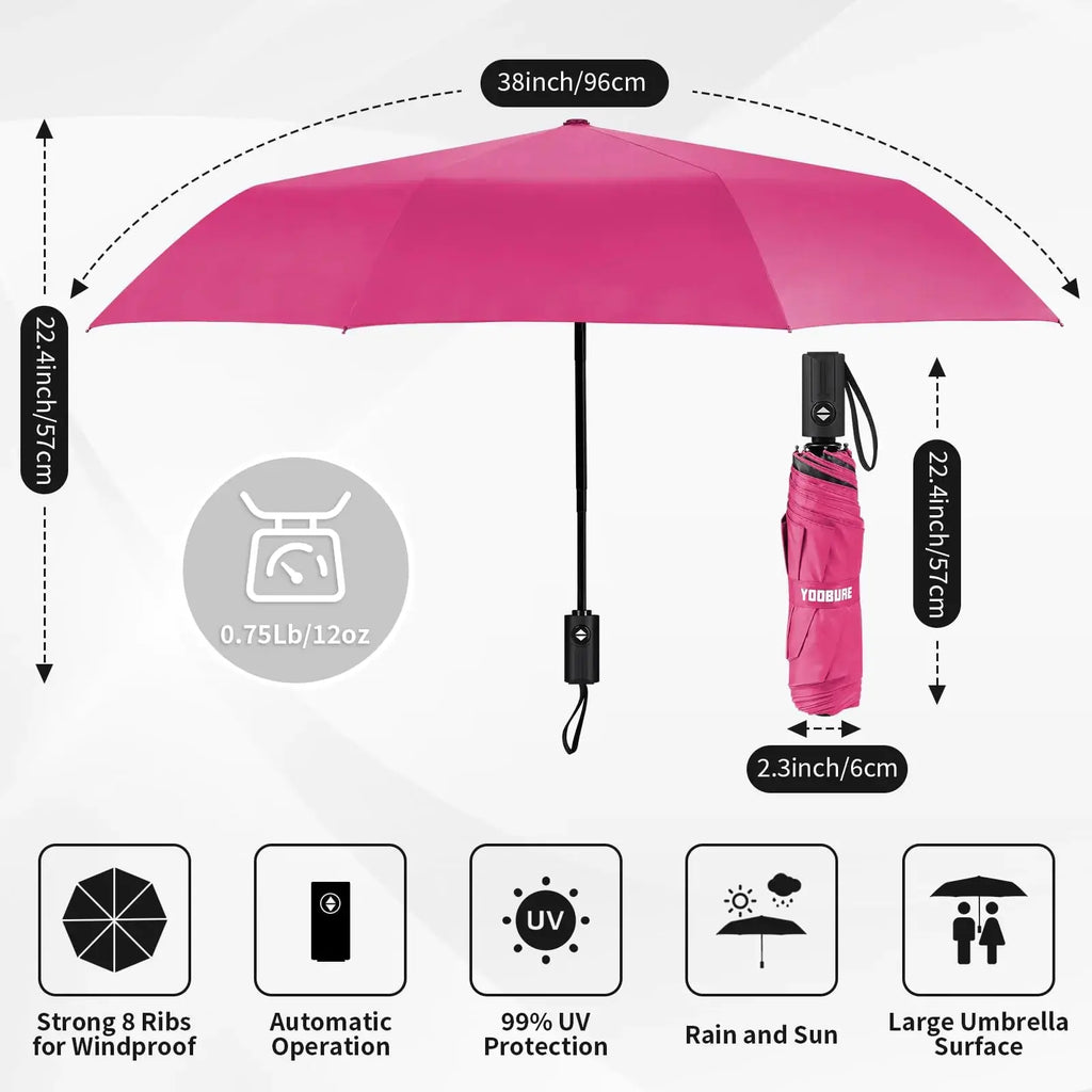Yoobure Small Mini Umbrella with Case Light Compact Design Perfect for Travel Lightweight Portable Parasol Outdoor Sun&Rain Umbrellas Auto-Pink