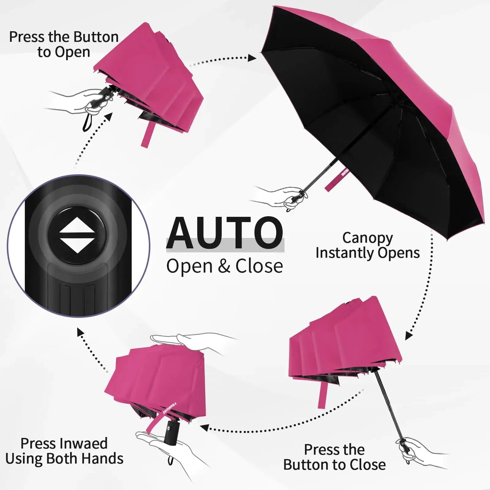 Yoobure Small Mini Umbrella with Case Light Compact Design Perfect for Travel Lightweight Portable Parasol Outdoor Sun&Rain Umbrellas Auto-Pink