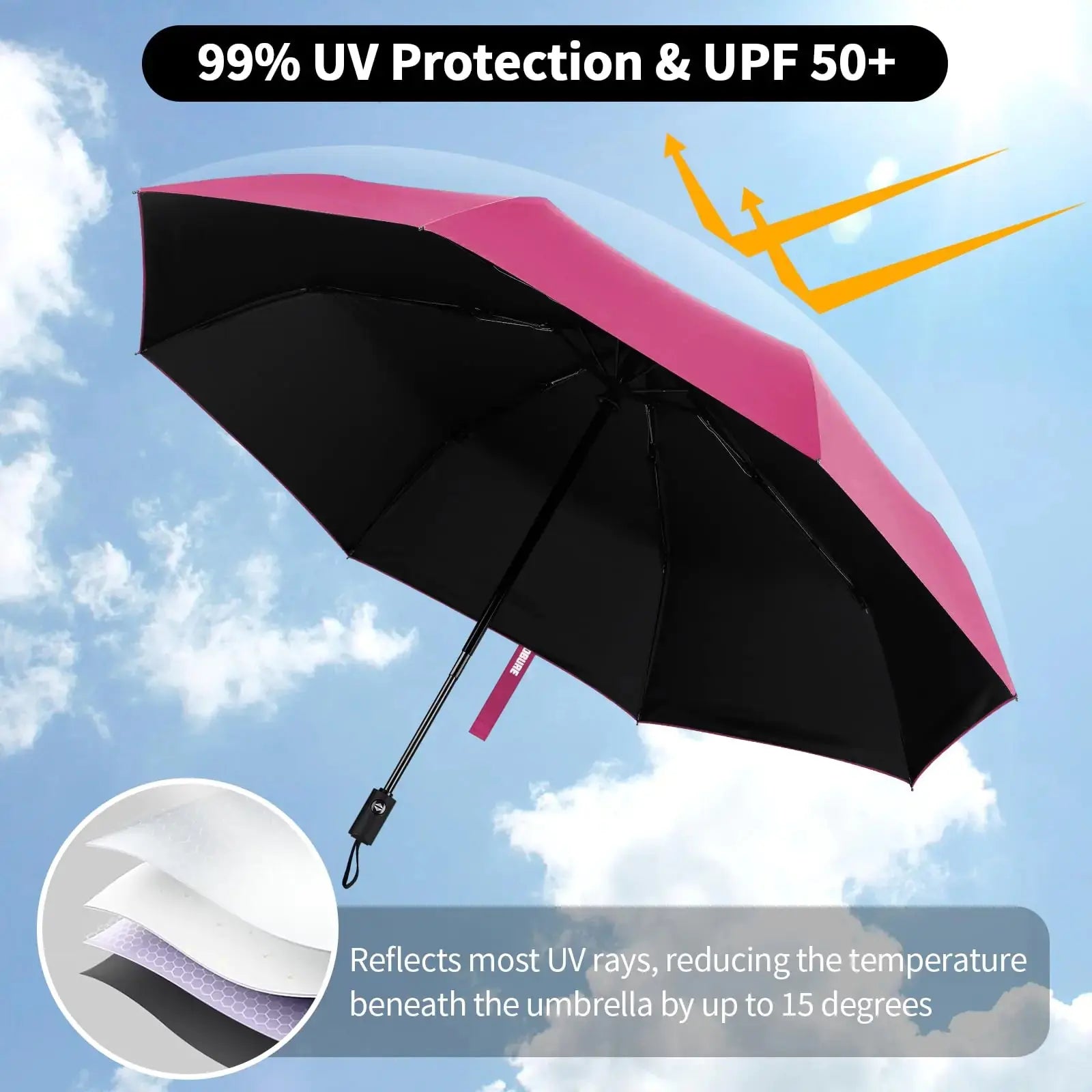 Yoobure Small Mini Umbrella with Case Light Compact Design Perfect for Travel Lightweight Portable Parasol Outdoor Sun&Rain Umbrellas Auto-Pink