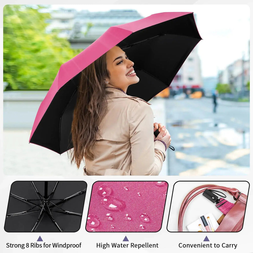 Yoobure Small Mini Umbrella with Case Light Compact Design Perfect for Travel Lightweight Portable Parasol Outdoor Sun&Rain Umbrellas Auto-Pink