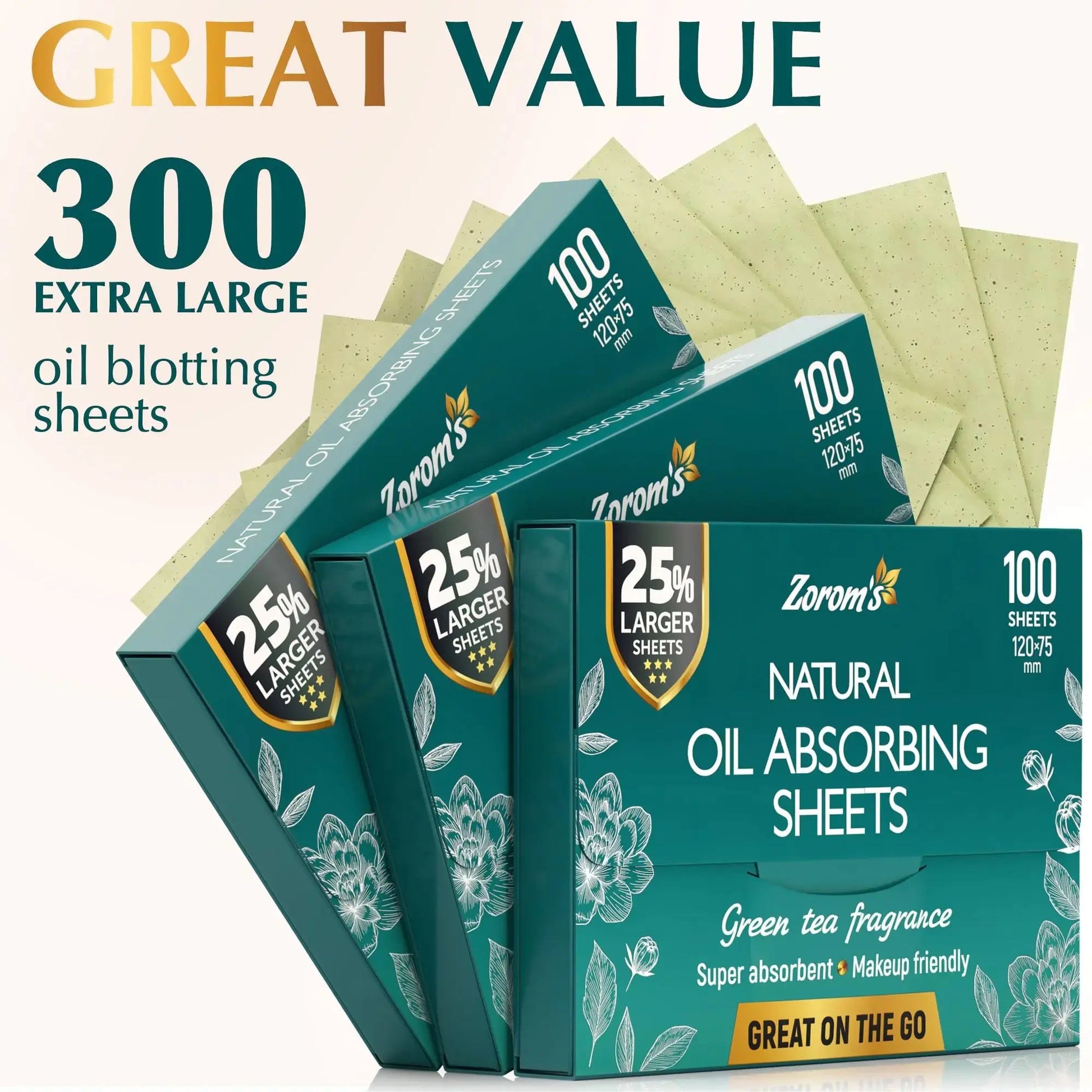 ZOROM'S Natural Green Tea Oil Blotting Sheets for Face | Natural Oil Absorbing Sheets