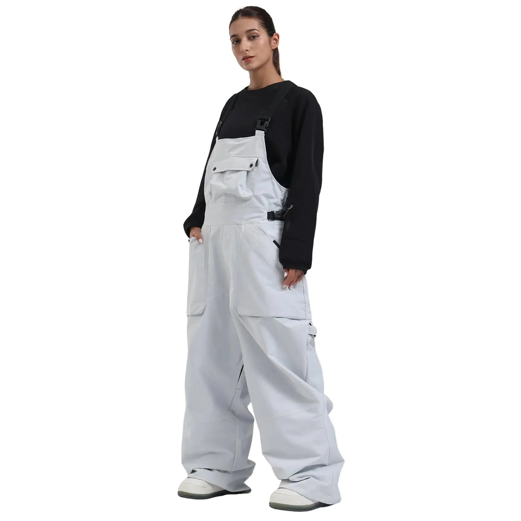 IMPHUT Womens Ski Bibs Snow Pants Super Baggy Snowboard Loose Bibs Waterproof Windproof Insulated Warm WinterGrey XL