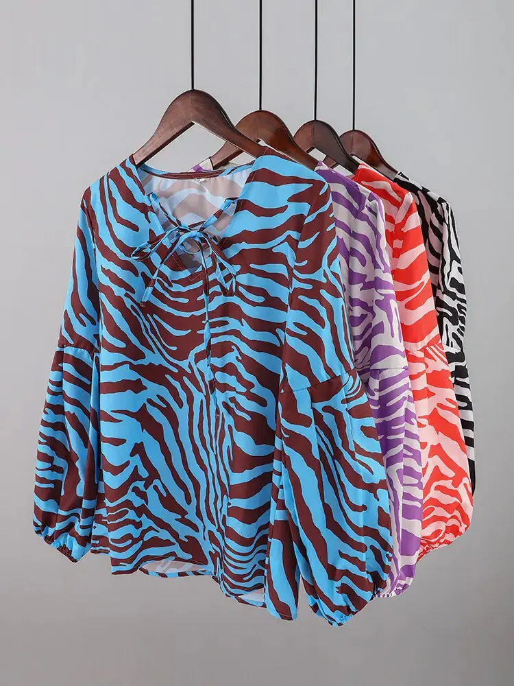 Zebra V-Neck Women's Blouse – Bold & Elegant