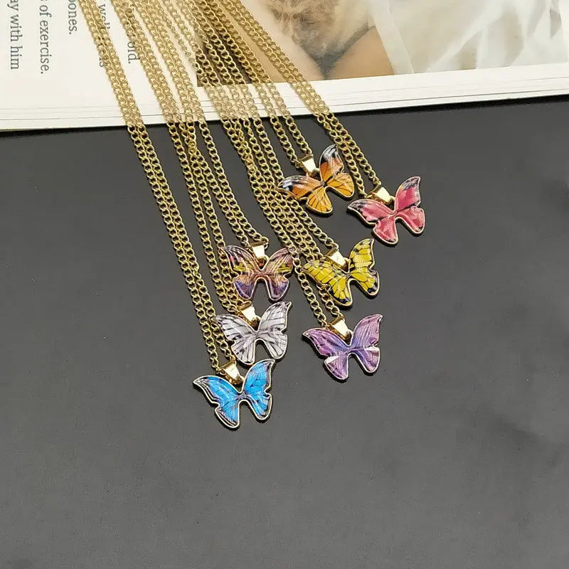 Zinc Alloy Butterfly Pendant Necklace - Golden Color