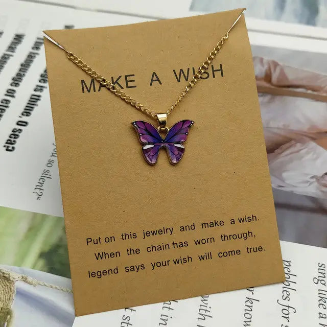 Zinc Alloy Butterfly Pendant Necklace - Golden Color