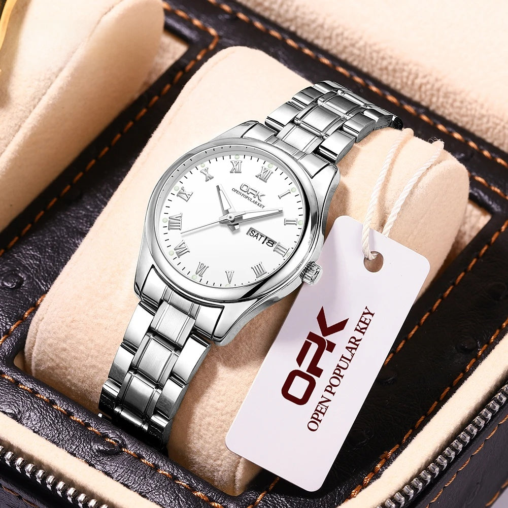 Women's Two Tone Stainless Steel Watch With Day Date